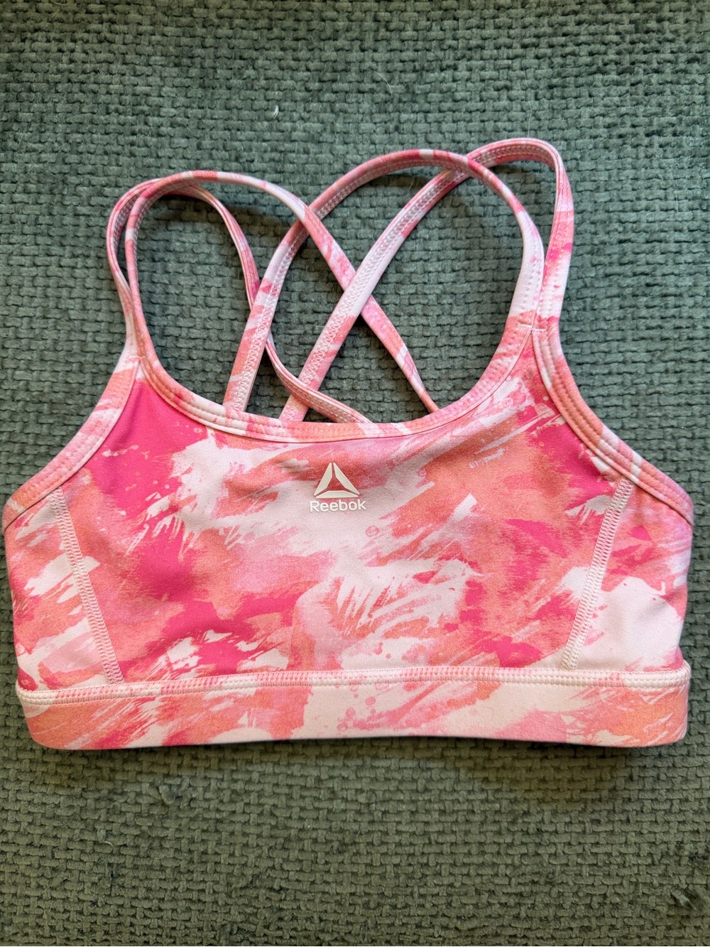 Girls Reebok Pink & White Abstract Crossback Sports Bra